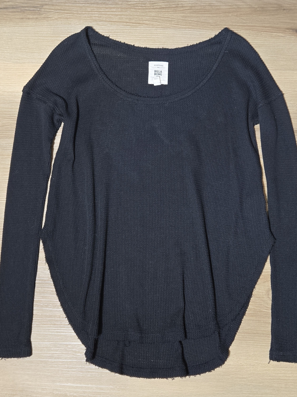 Billabong Women's Black Long-Sleeve Waffle Knit Top